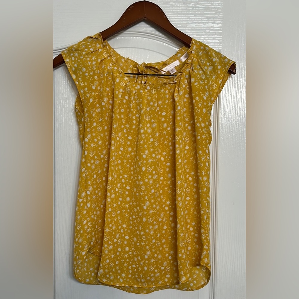 Lauren Conrad Floral Blouse Yellow/White Tie Open Back Business Casual Shirt XS